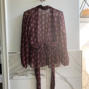 Zara Wrap Blouse.  Gathered Details at Bust and Shoulders.  Gold Threading